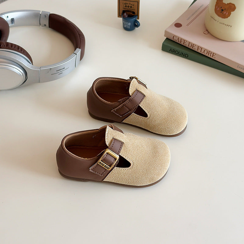 Spring and autumn new children's small leather shoes, children's retro leather shoes, girls' foreign style splicing, princess shoes, baby soft-soled Boken shoes