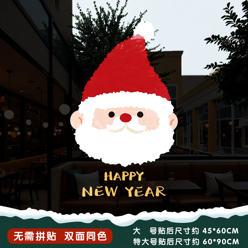 Christmas Santa Claus push door glass sticker electrostatic sticker shopping mall window scene layout decoration the whole window grille
