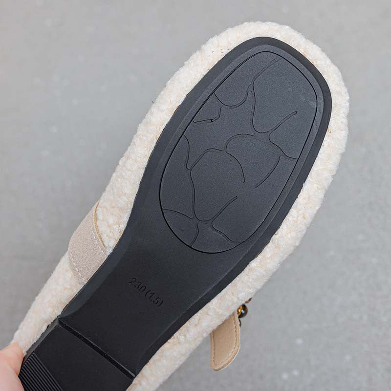 9727 Korean bow cashmere wool shoes women's 2025 autumn and winter new flat one-button Mary Jane shoes