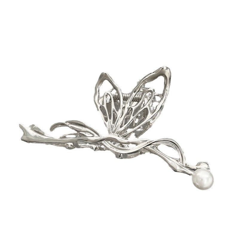 Simple bow metal grip clip women's high-end large temperament shark clip cold wind 2024 new back of the head