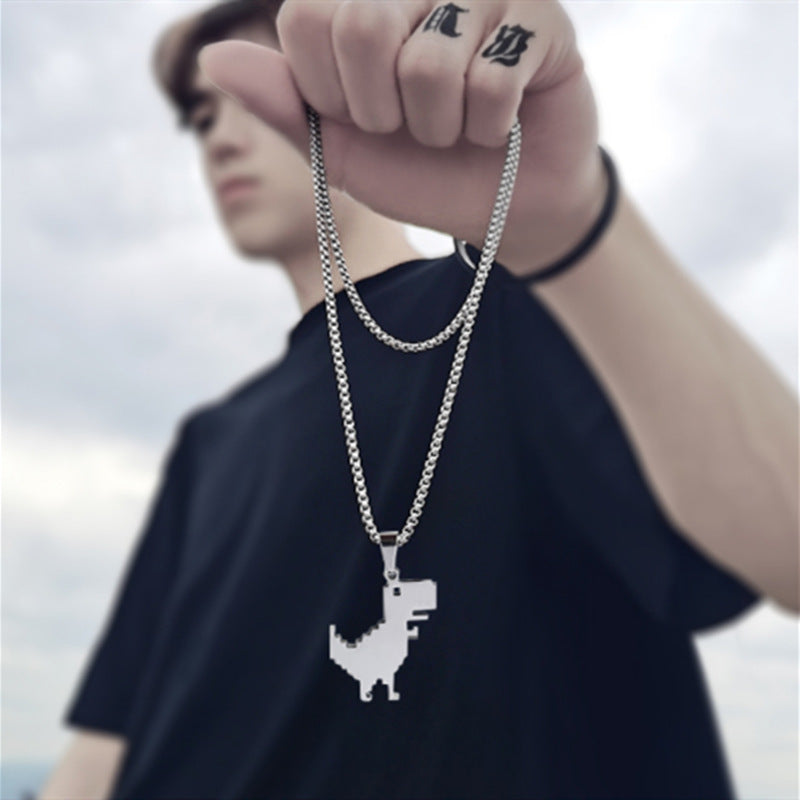 New necklace men's small dinosaur pendant ins hip hop trendy brand pendant summer niche design trend pendant chain