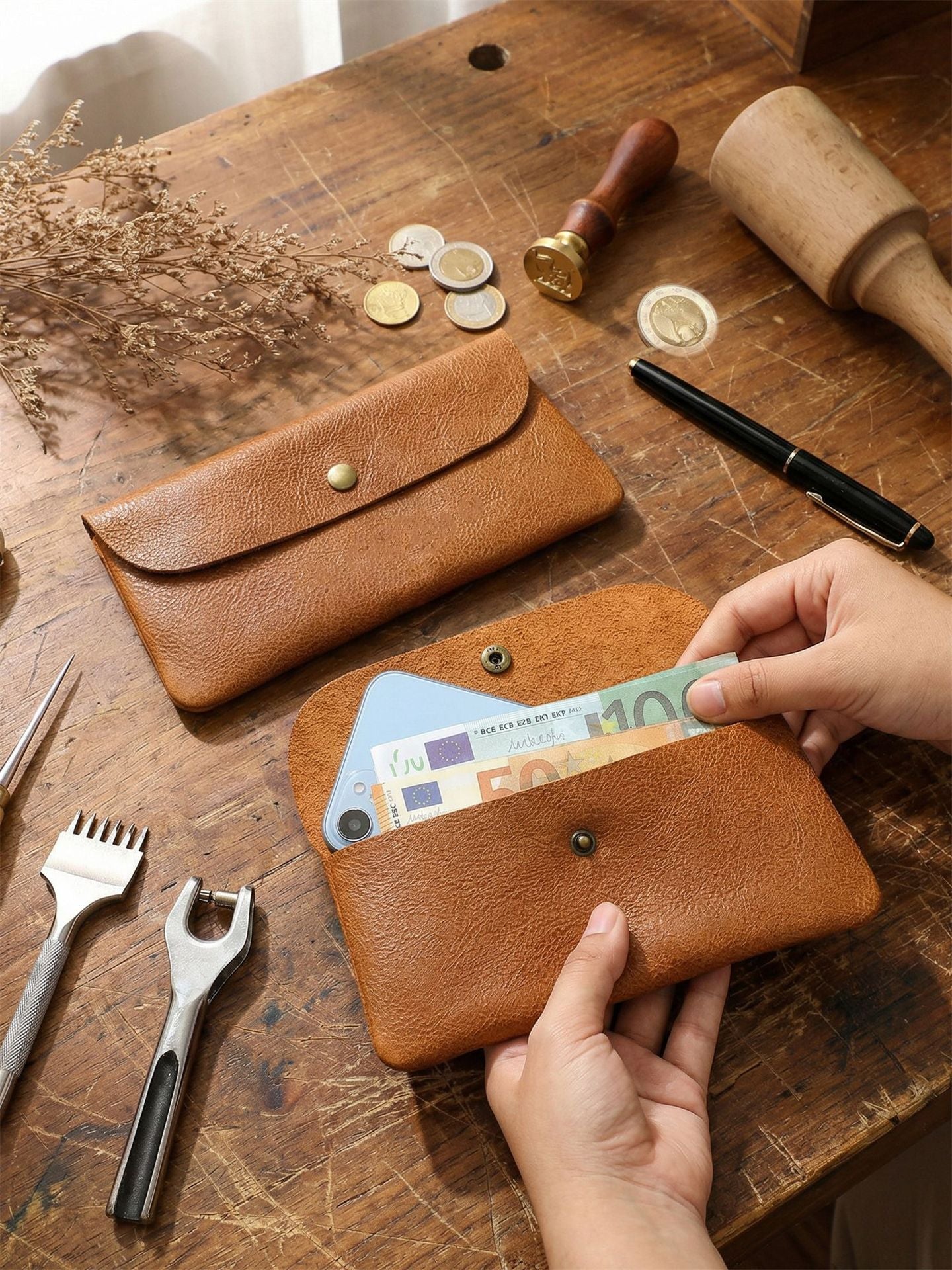 Men's long first layer cowhide wallet, ultra-thin leather wallet, large-capacity schoolgirl wallet, simple mobile phone bag tide
