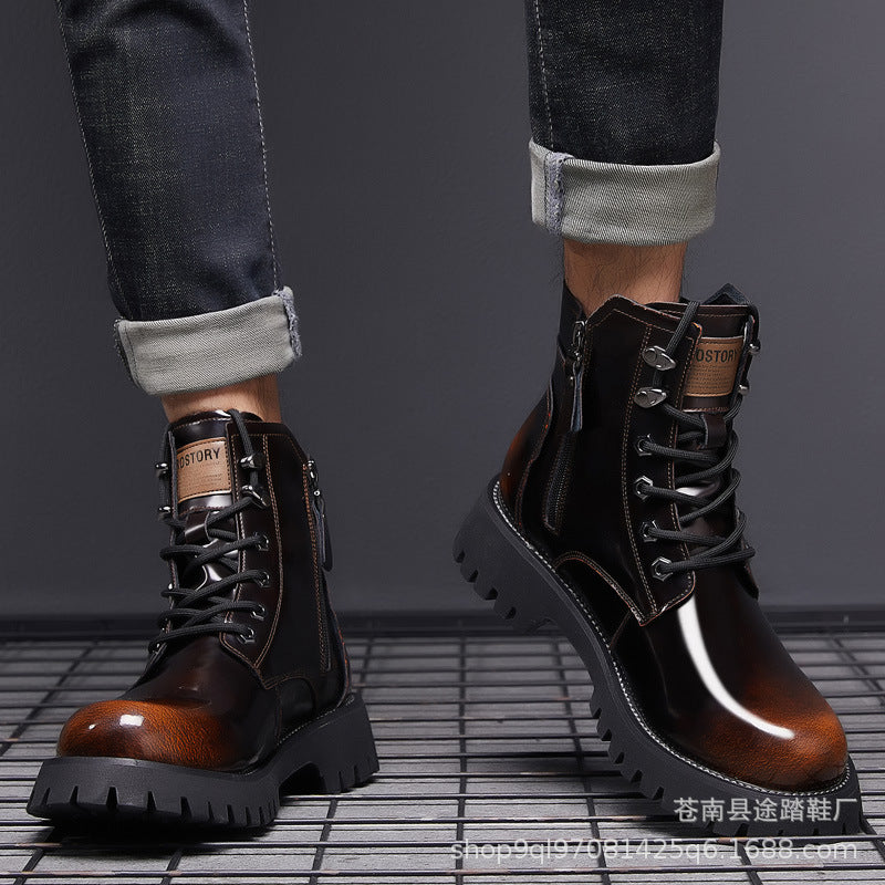 2024 Autumn Winter Martin Boots Men's Thick-soled Mid-Top Trend Workwear Shoes Wear-Resistant Cotton Warm Leather Shoes Manufacturers Wholesale