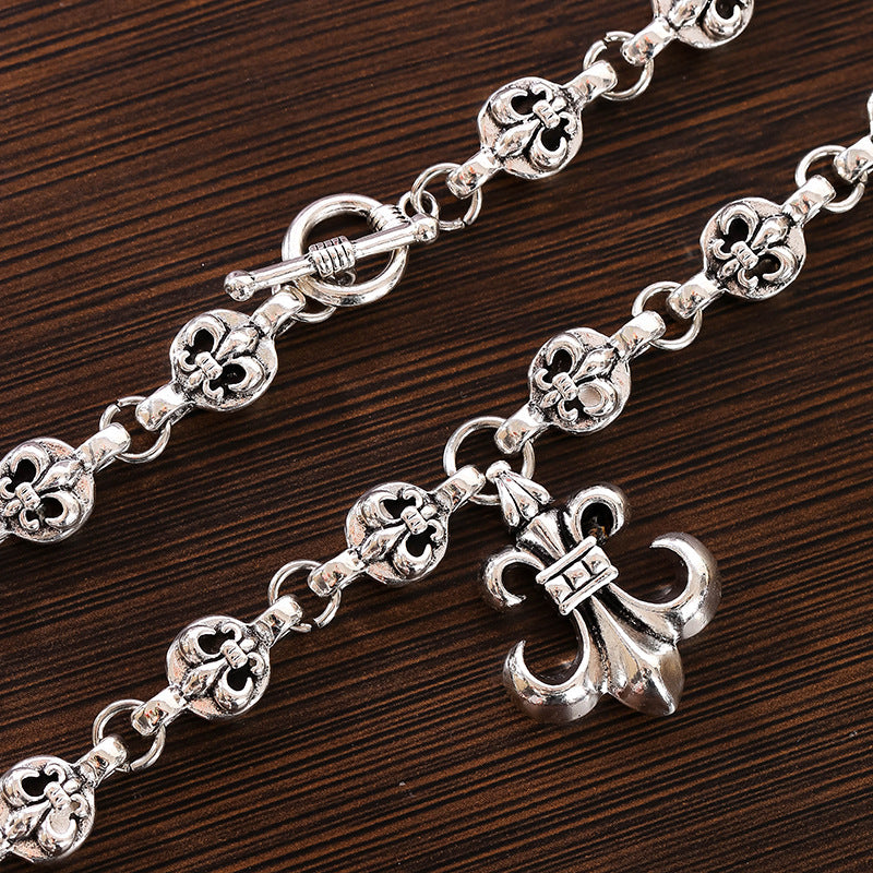 Classic high version personality anchor scout flower pendant pendant vintage silver-plated cross chain necklace men's and women's sweaters