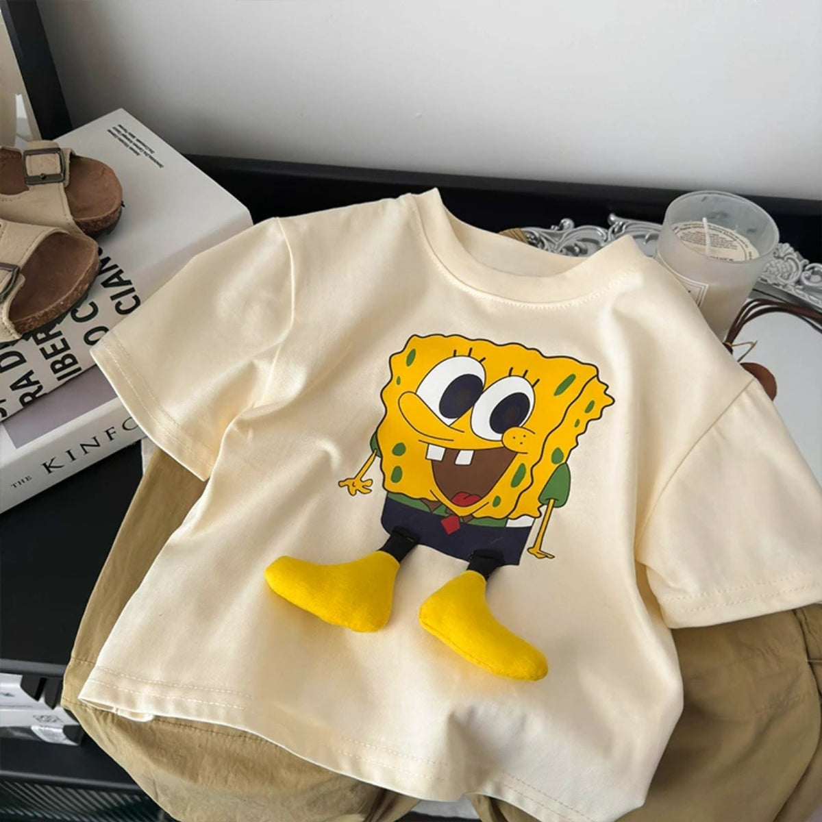 Summer boys and girls short sleeve small and medium-sized children three-dimensional doll t-shirt cute SpongeBob SquarePants print cartoon top tide