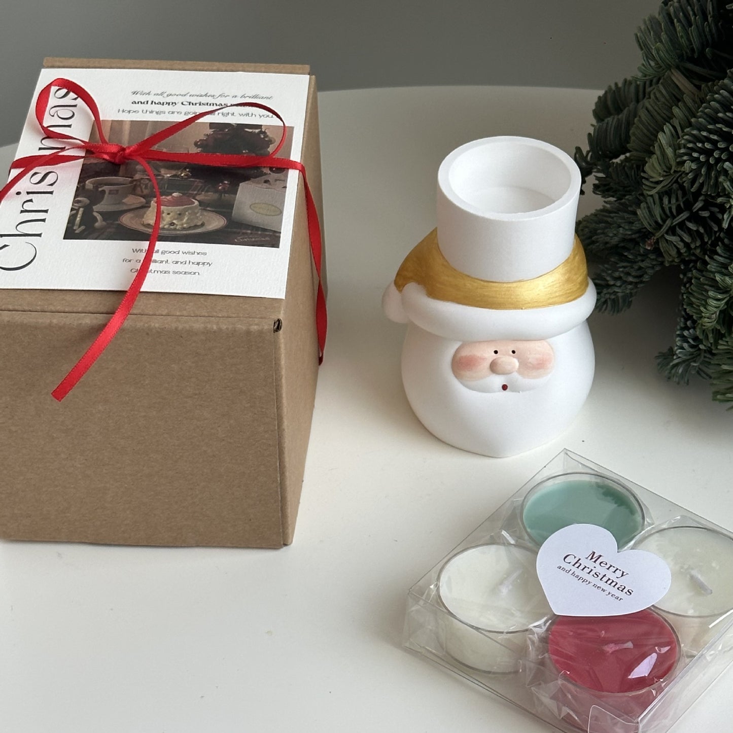 Hand painted Santa Claus plaster candle holder, tea wax scented candle, Christmas candle, holiday souvenir, photo props