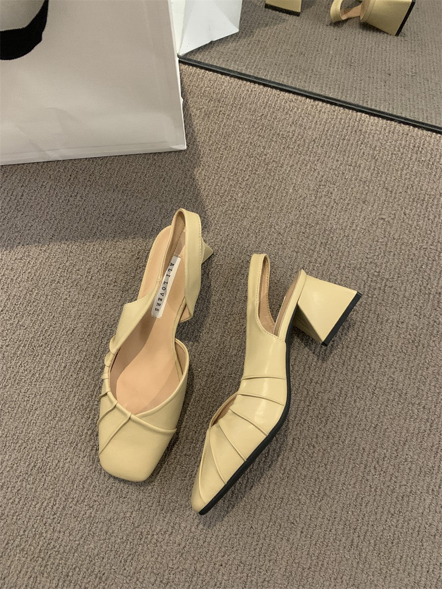 Spring/Summer 2025 New High Heel Baotou Back Empty Sandals Women's Shoes Block Heel Pumps Pumps French Gentle Wind Single Shoes Women's Shoes