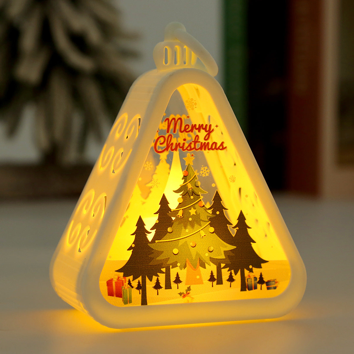 Christmas decorations, retro night lights, glowing gifts, window displays, table ornaments, props, atmosphere, wind lights