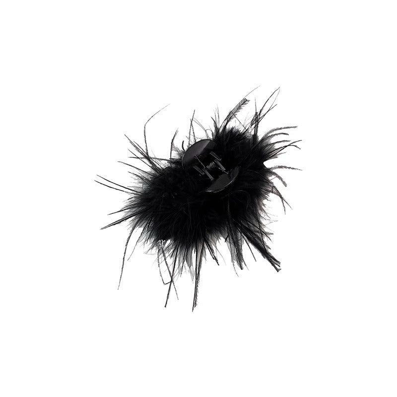 Feather grab clip large ostrich feather hair clip female bow shark clip black Japanese and Korean clip headwear