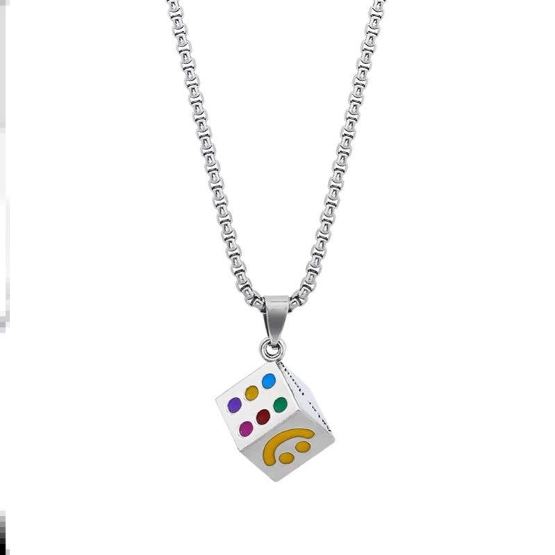 Necklace Male Hip Male Personality Lucky Smile Face Multi-faceted Dice Pendant Male and Female Hip Hop Couple Pendant Necklace ins