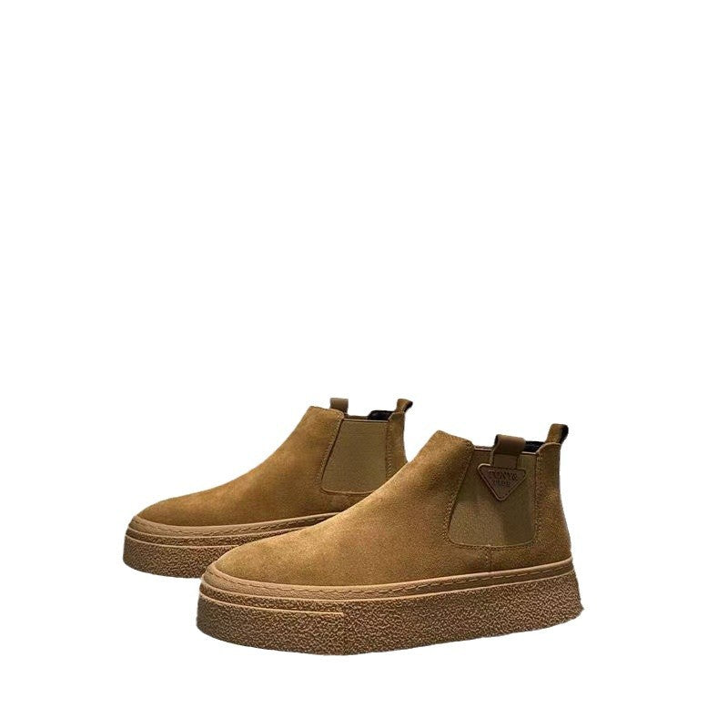 Chelsea boots men's 2025 new solid color Martin boots versatile retro pedal high-top boots platform boots for men