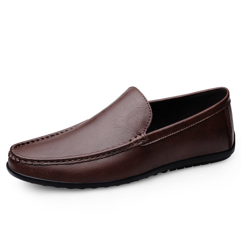 One Kick Men's Shoes Leather Lazy Beanie Shoes Soft Sole Leather Shoes Men's Business Flat Casual Shoes Cross Border Plus Size