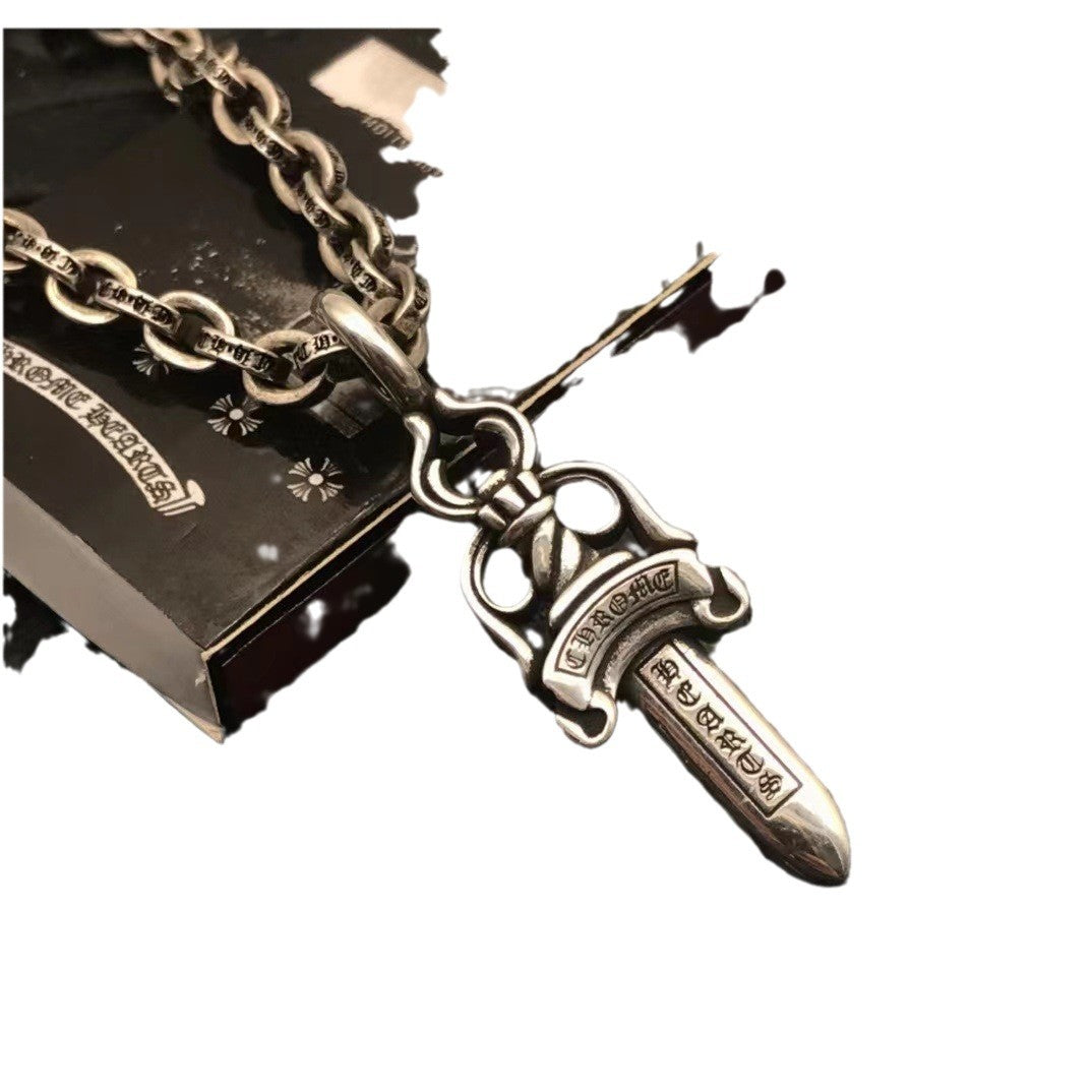 Chaoxuan Croxin necklace men's and women's medium double-sided sword necklace ancient family pendant European and American retro sweater chain