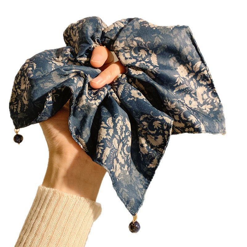 New Chinese blended style square scarf large intestine scrunchie women's large high-end square headband low ponytail hair tie hair accessory