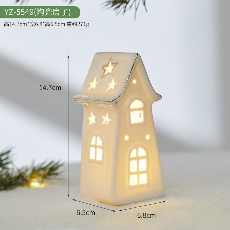 Christmas Ceramic Luminous Christmas Tree Cottage Tabletop Home Ceramic Ornaments Scene Arrangement Props Christmas Gifts