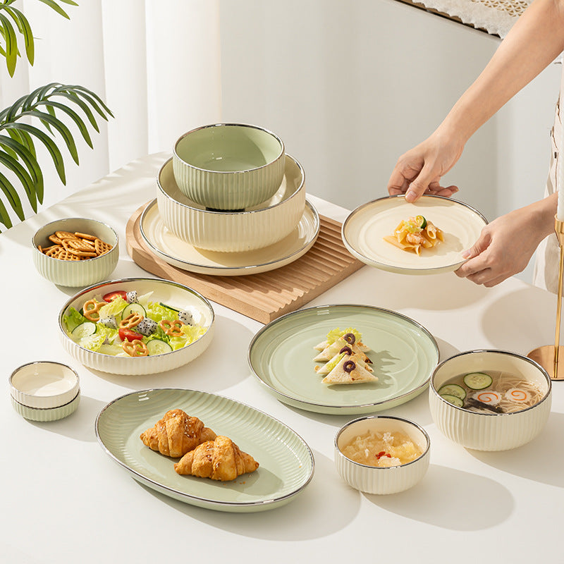 Creamy style ceramic crockery set bowl household 2023 new luxury tableware high-value bowls, chopsticks, plates, bowls and plates
