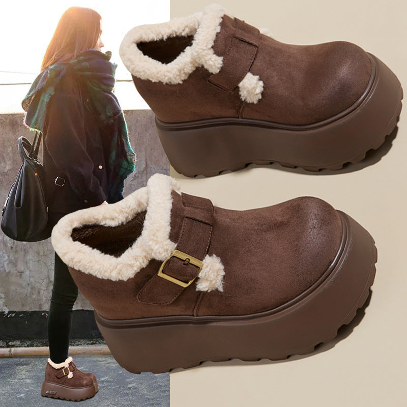 Thick-soled Birkenstock women's 2025 new winter versatile inner heightened loafers with fleece thickened warm and lightweight cotton shoes