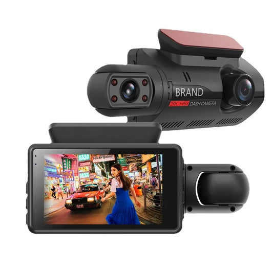Cross-border vehicle front and interior 3-inch driving recorder HD dual-lens dual-recording 360-degree car camera 1080P