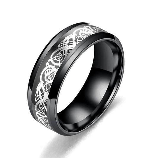 Cross-border hot sense of luxury titanium steel stainless steel dragon pattern ring couple European and American fashion men's rings wholesale