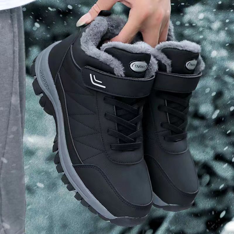 Middle-aged and elderly walking shoes winter new men's fleece thickened snow boots dad cotton shoes non-slip soft-soled hiking shoes