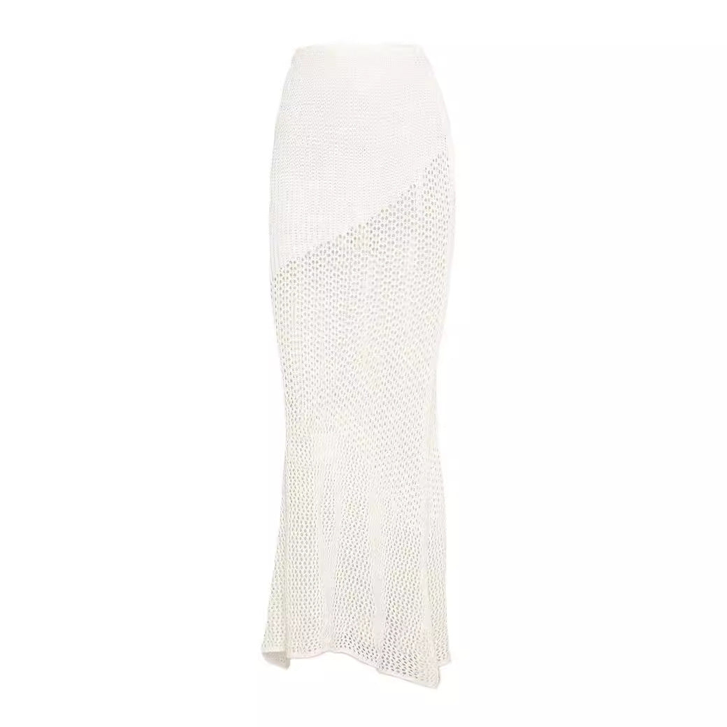 European and American cross-border summer 2024 women's new tethered long-sleeved hip casual knitted long skirt set