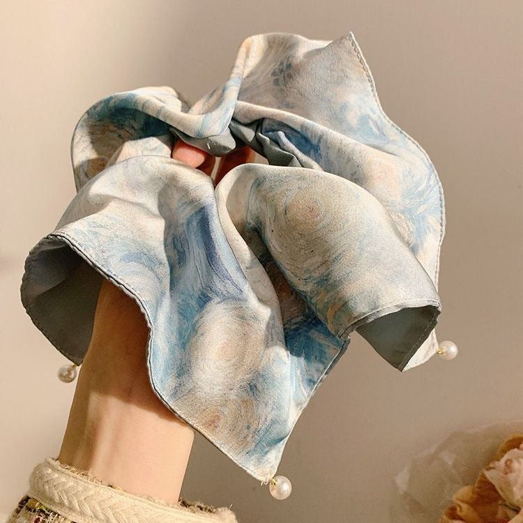 New Chinese blended style square scarf large intestine scrunchie women's large high-end square headband low ponytail hair tie hair accessory