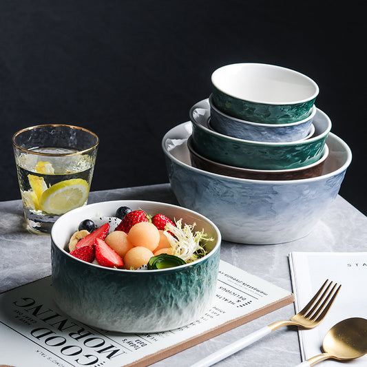 Japanese gradient ceramic rice bowl net red household salad bowl large capacity soup bowl simple bowl and tableware set