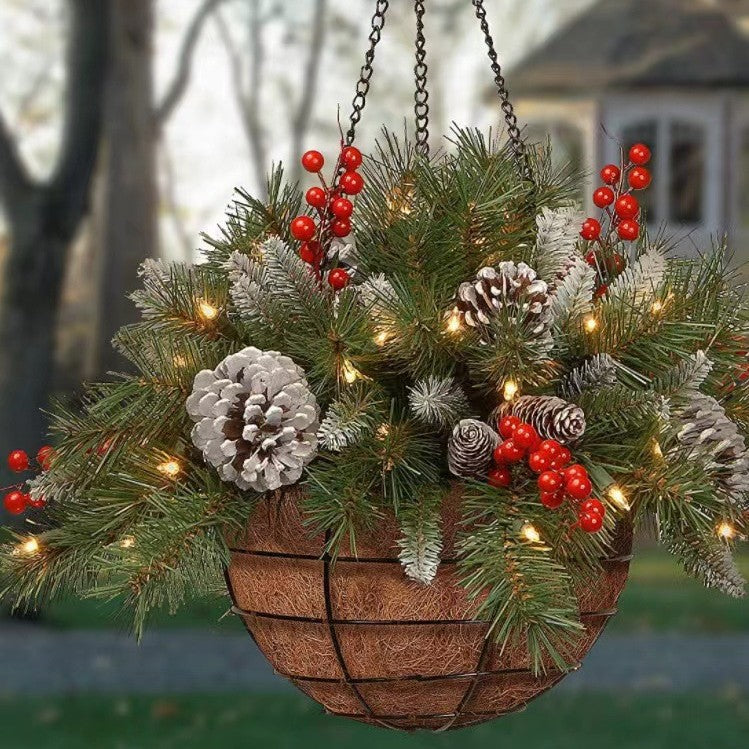 Cross-border Christmas hanging basket wreath European and American home hanging decorations holiday decoration artificial Christmas hanging basket