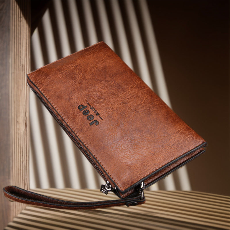 Stalls men's clutch bag business texture long zipper bag gift wallet manufacturer in stock hollow design waterproof
