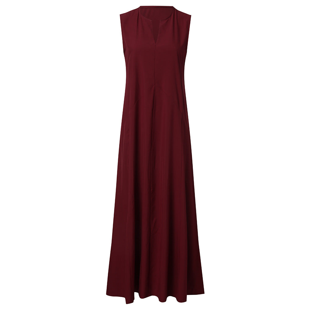 2021 Amazon wish European and American cross-border new fashion deep V neck solid color sleeveless long dress in stock