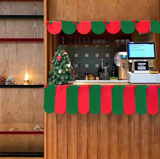 [Spot] Christmas red and green colorful flag shopping mall store door curtain window decoration and decoration flag flower cross-border exclusive supply