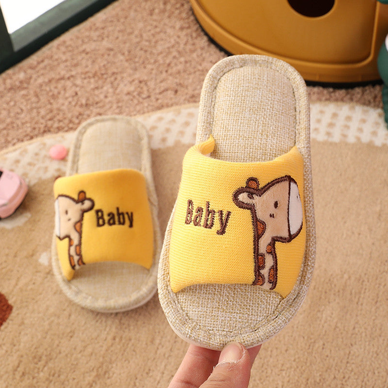 [Clearance] children's linen slippers home non-slip indoor men and women cartoon cotton spring and autumn slipper