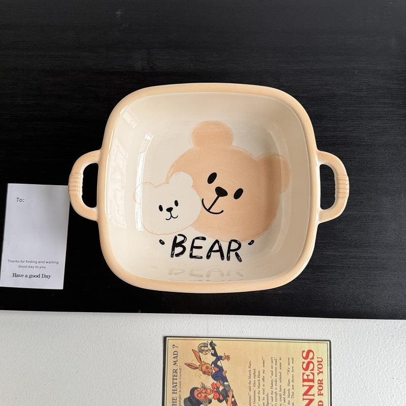 Cartoon Cute Bear Ceramic Dishes Tableware Home Kids Small Bowl Snack Saucer Yogurt Bowl Cute Bowl Plate Set