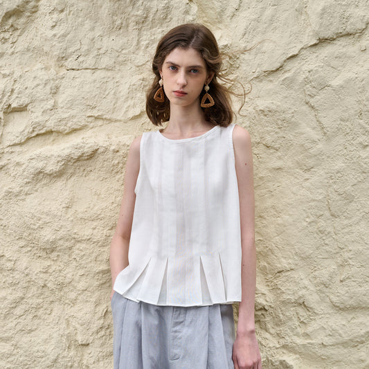 Pleated Tencel hemp vest women's 2025 niche design loose top summer linen casual breathable sleeveless shirt
