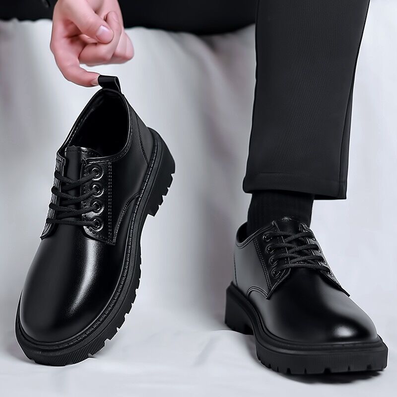 Spring men's shoes new breathable waterproof black leather shoes chef shoes men's korean version of versatile thickness board shoes work shoes