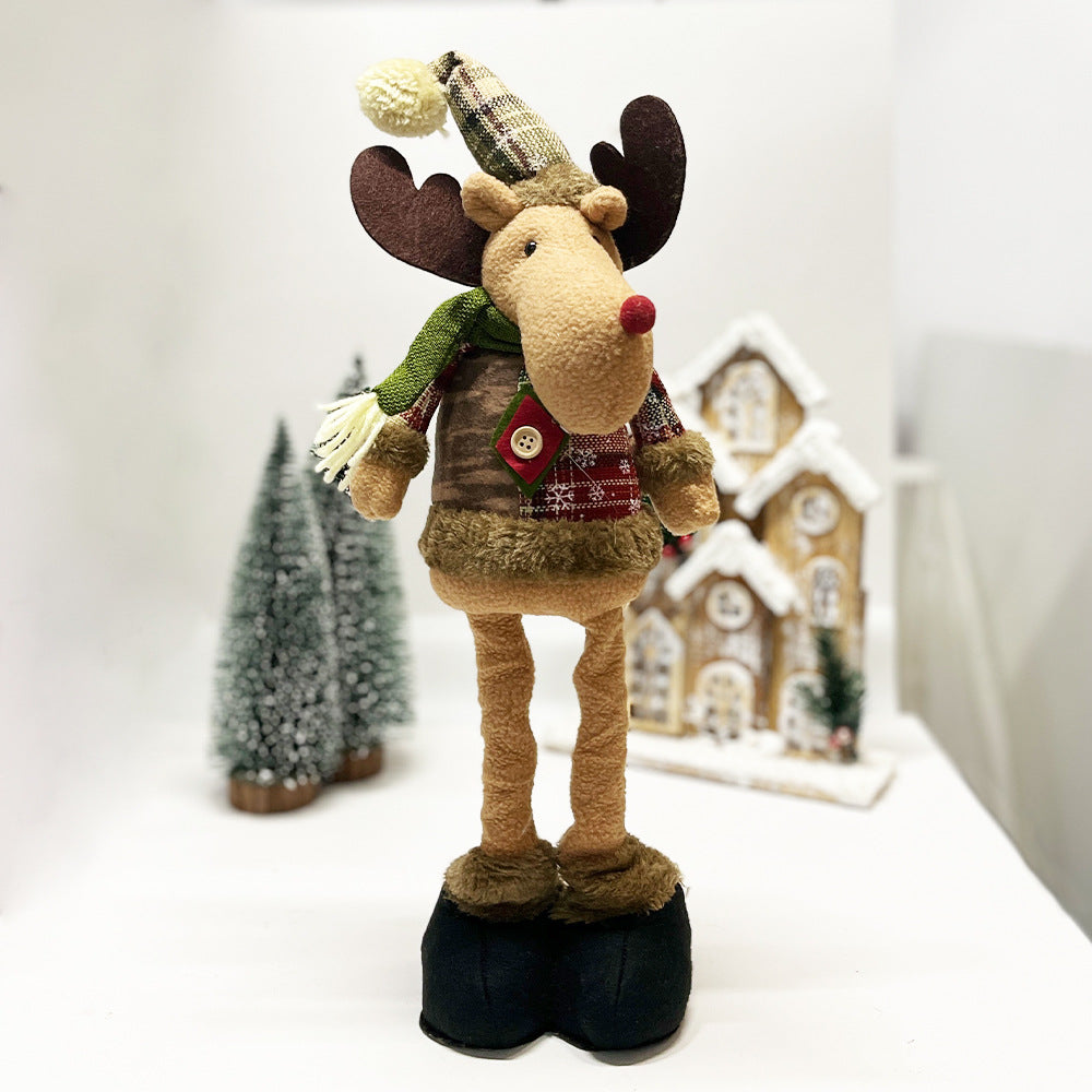 Cross-border new Christmas retro snowflake plaid cloth telescopic doll hotel shopping mall Christmas decoration ornaments