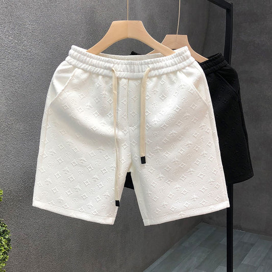 Light luxury big-brand style white jacquard shorts men's summer trendy brand five-point pants 2024 new men's half-cut pants