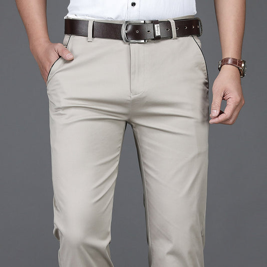 Brand Cotton Casual Pants Men's Spring and Summer Business Loose Straight Leg Stretch Non-Ironing Trousers Men's High Waist Black Pants Thin