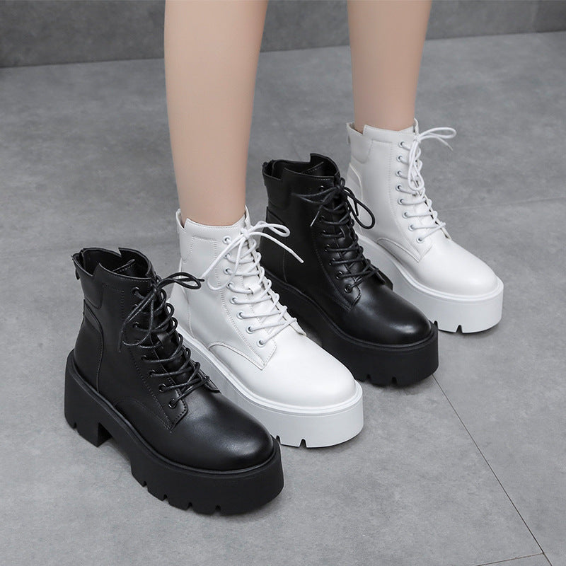 Fall/Winter 2022 New Mid Boots Women's New Soft-soled Martin Boots Korean Version Lace-up Platform Martin Boots Women
