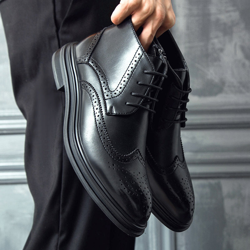 Winter brogue boots, mid-top leather shoes, men's velvet Chelsea boots, heightened martin boots, leather men's booties