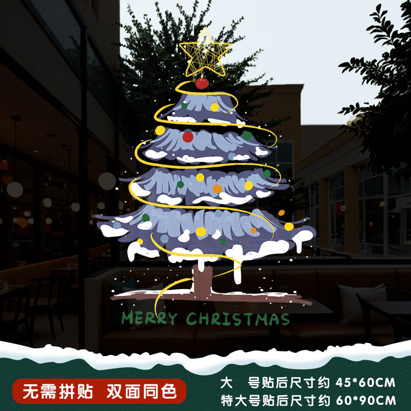 Christmas Santa Claus push door glass sticker electrostatic sticker shopping mall window scene layout decoration the whole window grille