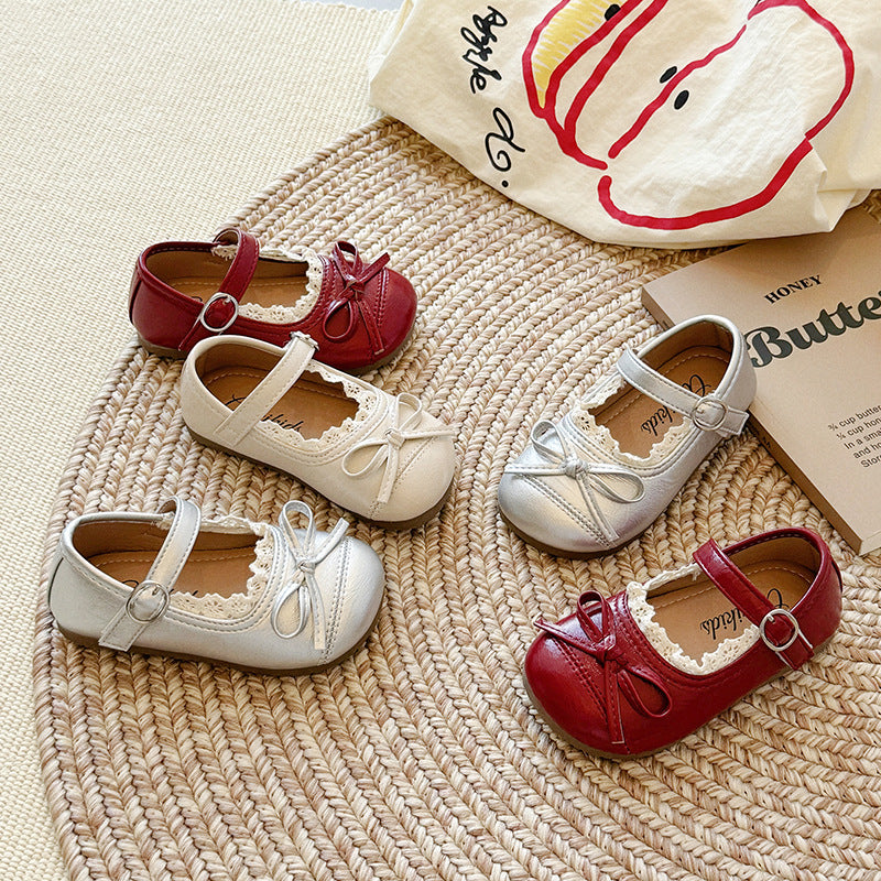Lace-edged leather shoes 2026 spring-and-autumn new Korean version of girls' bow princess shoes soft-soled Mary Jane single shoes