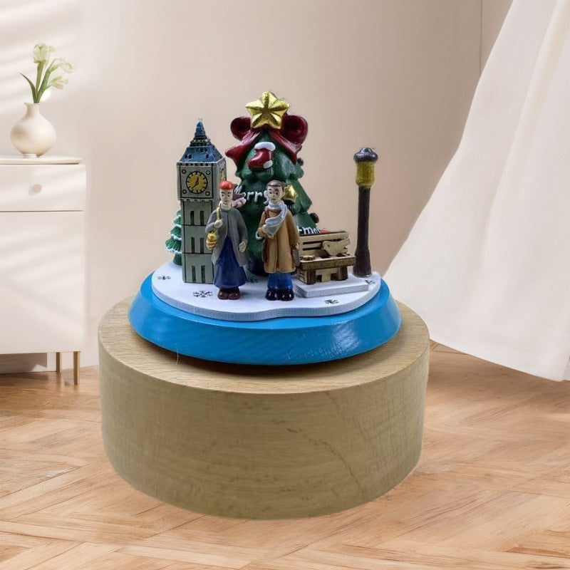 2025 New Christmas Music Box Wooden Crafts Creative Christmas Gift Merry Christmas Clockwork Music Box