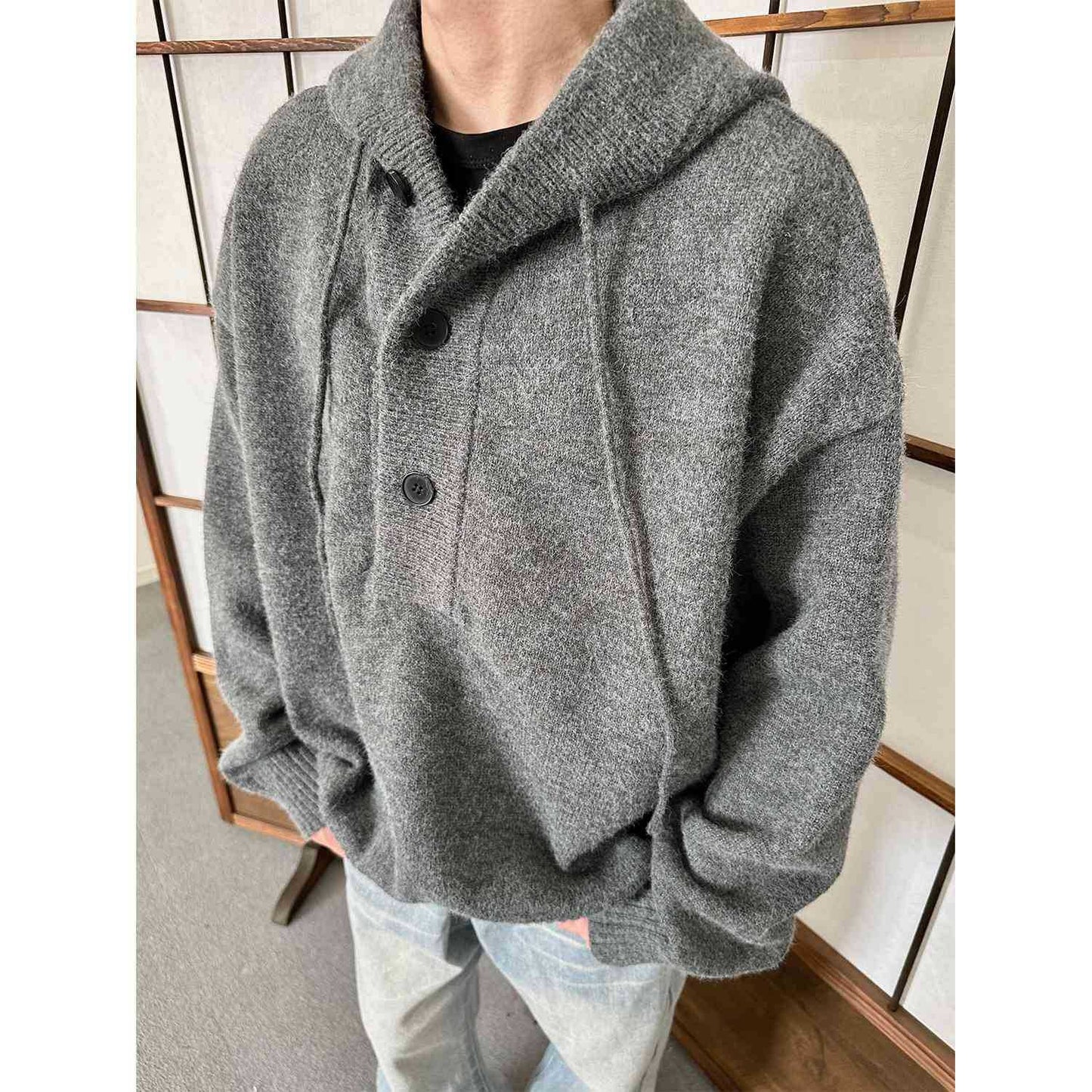MADEEXTREME Fall/Winter Knitted Sweater Hoodie Solid Color Simple American Loose Slouchy Top For Men & Women