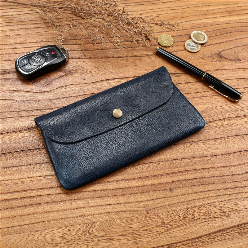 Men's long first layer cowhide wallet, ultra-thin leather wallet, large-capacity schoolgirl wallet, simple mobile phone bag tide