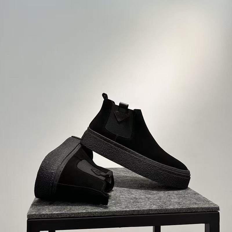 Chelsea boots men's 2025 new solid color Martin boots versatile retro pedal high-top boots platform boots for men