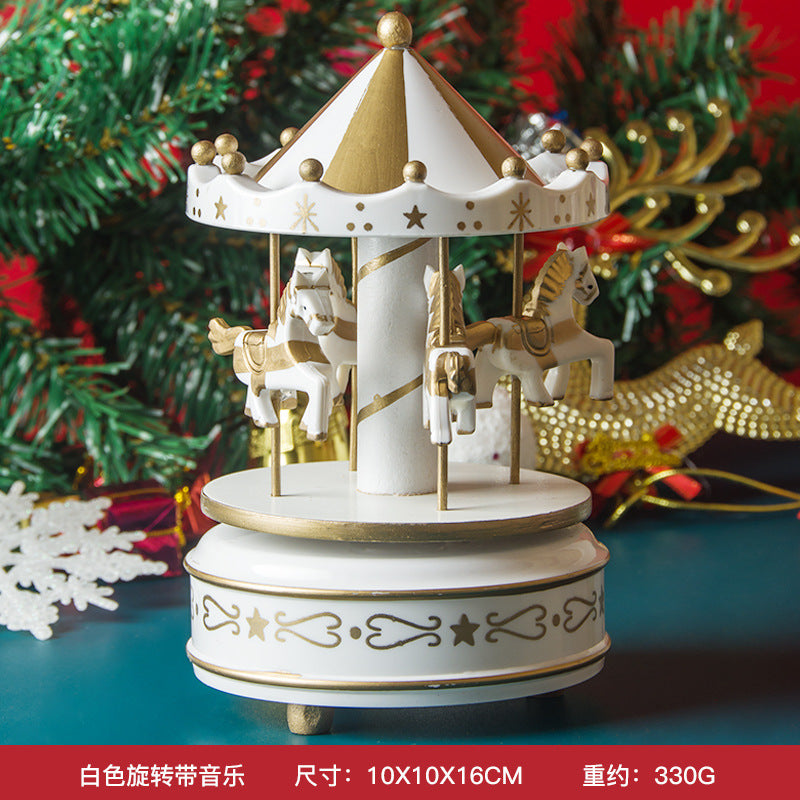 Christmas gift carousel wooden music box birthday gift children's home creative ornament