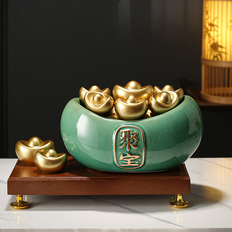 Ceramic Treasure Basin Ornament, Wealth Gathering New Chinese Style Home Living Room Office Decoration, Opening Gift, Wealth Attraction