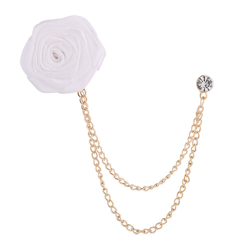 Korean version of men's and women's emcee chest ornament suit accessories encrypted rose brooch tassel chain men's suit accessories