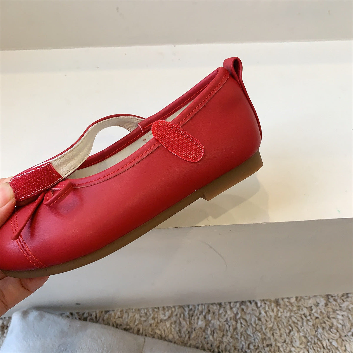 Red children's shoes 2025 autumn new girls' leather shoes pump-mouthed girls' princess shoes bow soft-soled children's shoes